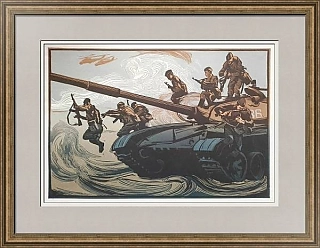 Авторская линогравюра "Танковый десант"
