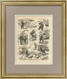 "Неурядицы ловца форели" - антикварная гравюра