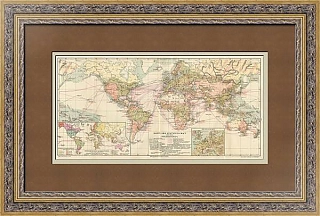 Мировая карта экономики и торговли - антикварный экземпляр - вип подарок