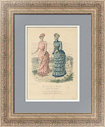 "Платья для прогулок" - антикварная гравюра с ручным окрашиванием