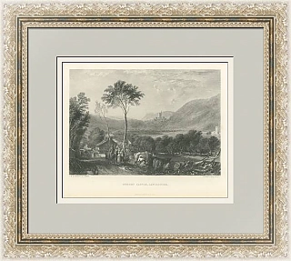 Антикварная гравюра "Замок Хорнби в Ланкашире"