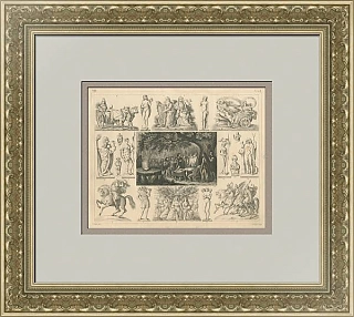 Антикварная гравюра "Сцены из скандинавской и германской мифологии"