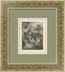 "Тирольские крестьяне" - антикварная гравюра