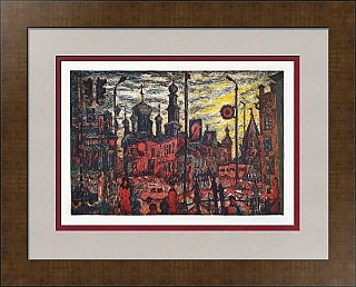 Оригинальная линогравюра "Город"