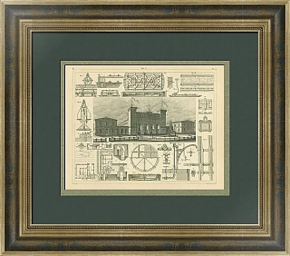 Антикварная гравюра "Строительство Саксонской железной дороги"