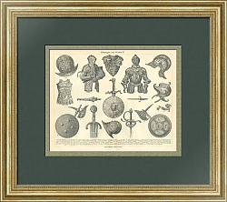 "Доспехи и оружие эпохи Ренессанса" - антикварная гравюра