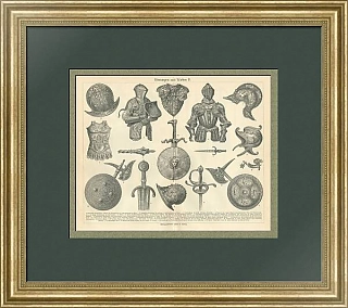 "Доспехи и оружие эпохи Ренессанса" - антикварная гравюра