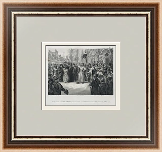 Старинная редкая гравюра "Богдан Хмельницкий говорит речь в Переславле..."