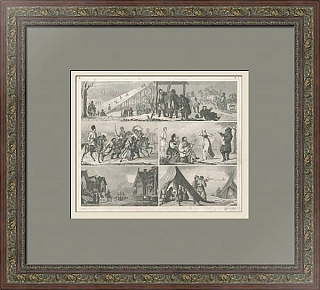 "Россия. Бытовые сцены" - редкая антикварная гравюра