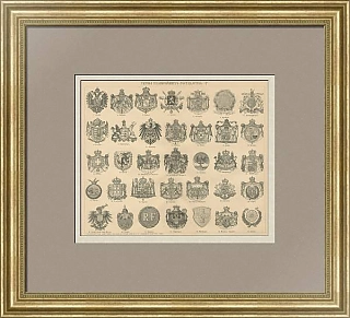 Антикварная гравюра "Гербы"