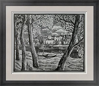 Оригинальная линогравюра "На берегу"