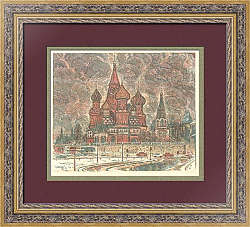 Советская литография "Собор Василия Блаженного"