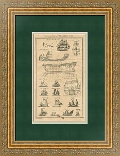 Старинная редкая гравюра "Военно-морская архитектура"
