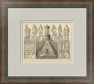 Антикварная немецкая гравюра "Европейская скульптура"