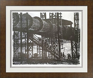 Авторская литография "Заводской двор"