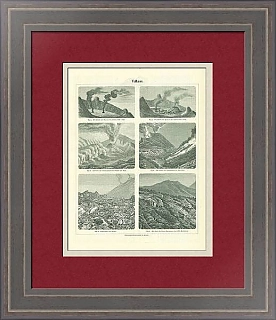 Антикварная гравюра "Вулканы"