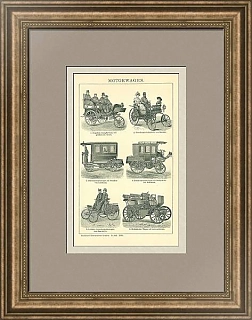 Антикварная гравюра "Моторизированный транспорт"