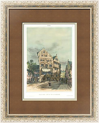 Антикварная литография с ручной раскраской "Гамбург. Дома XV и XVI веков"