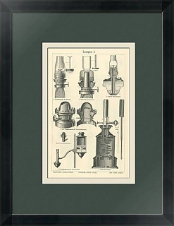 "Керосиновые и масляные лампы" - антикварная гравюра