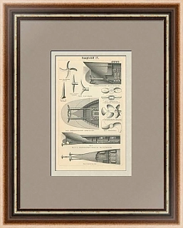 Оригинальная антикварная гравюра "Пароход"