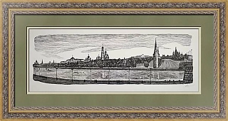 Оригинальная линогравюра "Москва. Панорама Кремля"