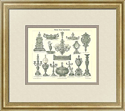 Антикварная гравюра "Шедевры изделий из бронзы"