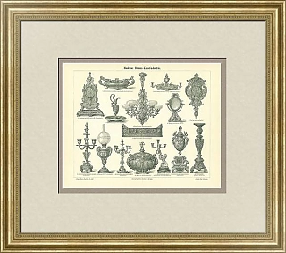 Антикварная гравюра "Шедевры изделий из бронзы"