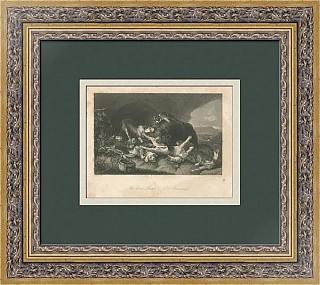 "Охота на медведя" - редкая антикварная гравюра