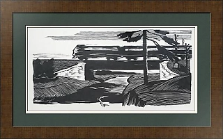 Оригинальная линогравюра "Электричка" - советский эстамп