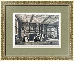 Антикварная литография "Разговор в гостиной у камина"