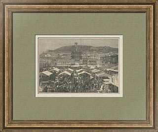 "Рыночная площадь в Керчи" - редкая старинная гравюра