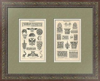 "Анималистические и растительные орнаменты" - антикварные гравюры