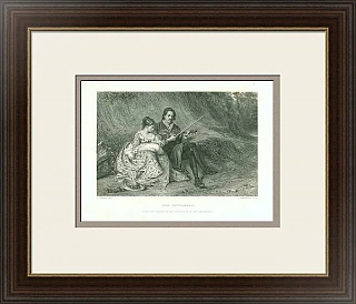 Антикварная гравюра "Путники"