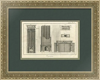 Антикварный редкий офорт "Устройство камина"