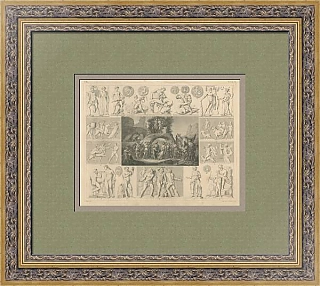 Редкая гравюра "Древнегреческие боги гор, лесов и полей"