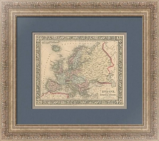 Карта Европы и европейской части России - редкий антикварный экземпляр