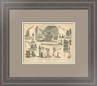 Антикварная гравюра "Подъемные механизмы"