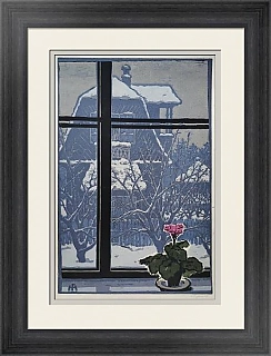 Оригинальная линогравюра "Вид из окна"