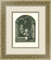 Старинная гравюра "Пускание мыльных пузырей"