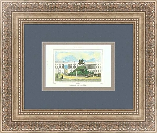 Старинная гравюра "Монумент Медный всадник"