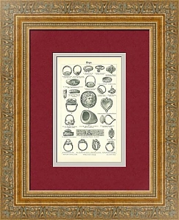 Антикварная гравюра "Ювелирные исторические кольца"