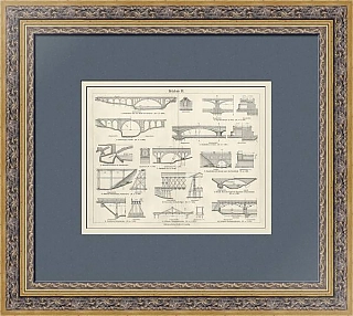 "Мосты" - старинная гравюра - оригинал