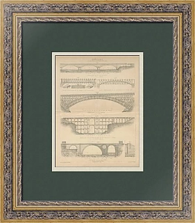 Редкая оригинальная гравюра "Мосты"