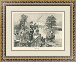 "Хаусбот. Рыбалка" - антикварная гравюра - вип подарок