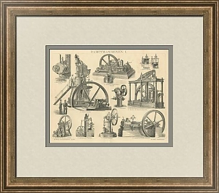 "Паровые машины" - редкая старинная гравюра