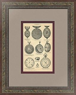 Антикварная гравюра "Карманные часы"