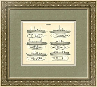 Оригинальная гравюра "Броненосцы"