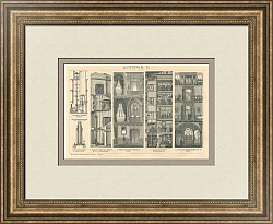 Антикварная немецкая гравюра "Лифты"