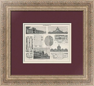 Антикварная гравюра "Выставочные здания"