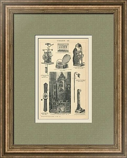 Антикварный эстамп "Часы"